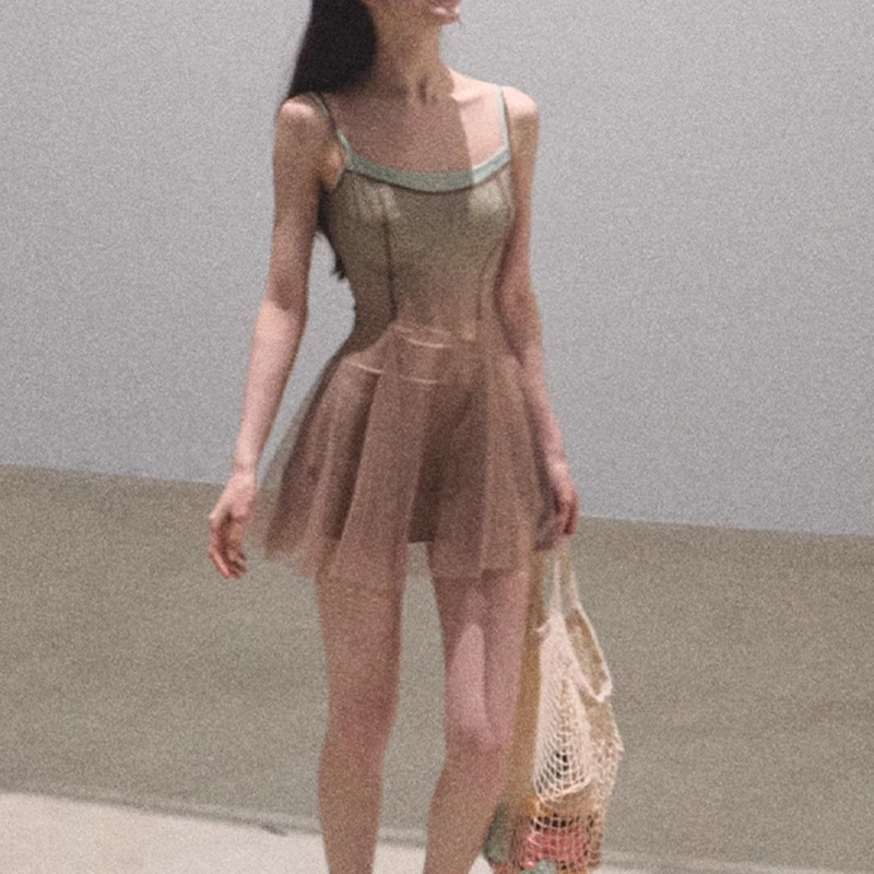 "I am my spring" ice spring slimming gradient mesh vacation dress skirt light luxury niche