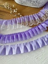 雪纱带荷叶边紫色双层蕾丝花边辅料手工diy材料袖口褶子领口服装