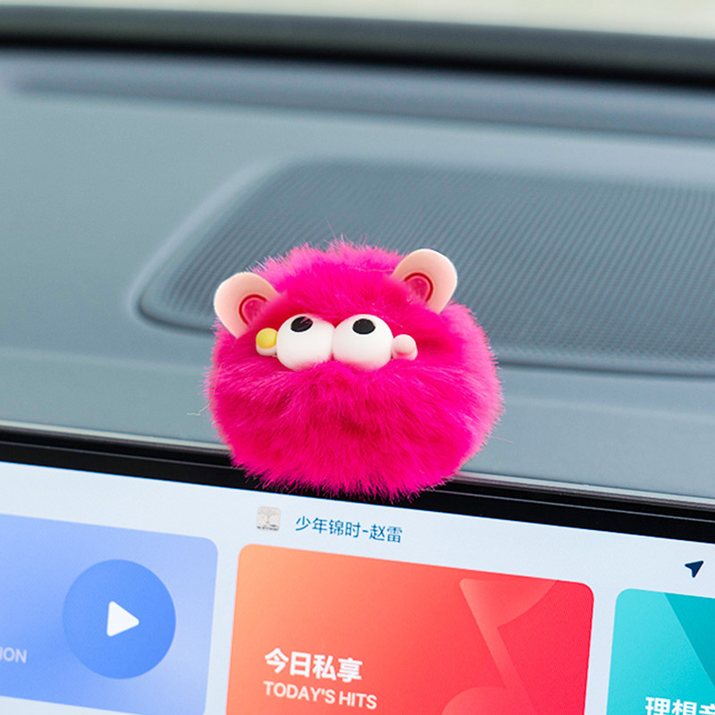 Decoración de pantalla de control central para automóviles Espejo retrovisor caricatura lindo peluche pequeño monstruo bola de pelo joyas de automóviles Decoración