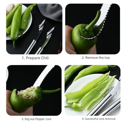 Stainless steel chili pepper stem remover, green pepper seed remover, seed digger, core remover home kitchen tools