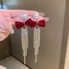 Red silver needle, retro demi-season earrings from pearl with bow, silver 925 sample, wide color palette