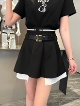 MIU家系短裙23夏季新品学院减龄法式名媛字母橡筋腰带半身百褶裙