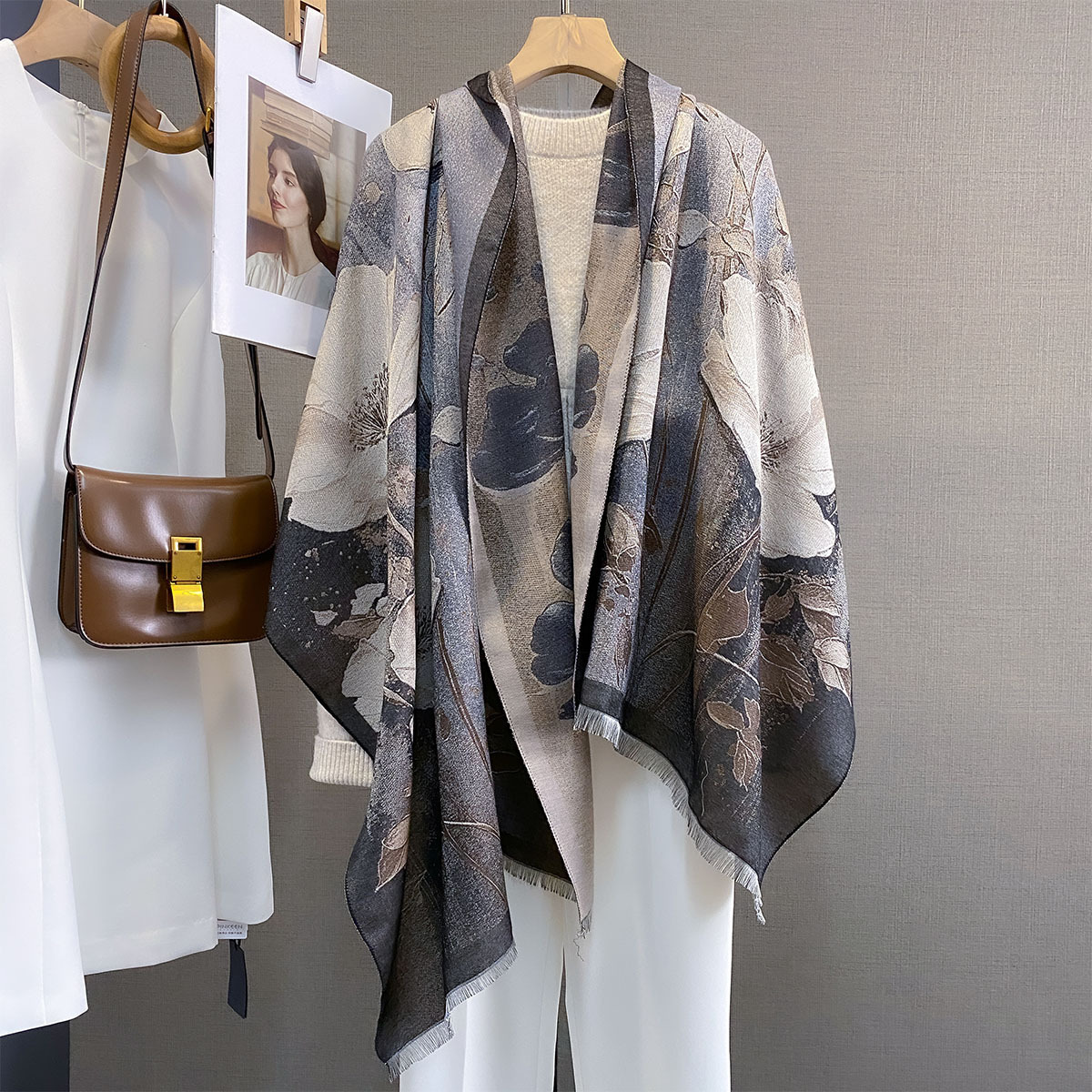 Nieuwe herfst/wintercollectie 2026: Kasjmiersjaal voor dames, luxe uitstraling, lichtgewicht wintercape met H-letter, dikke en warme nekbedekking_voghion.com