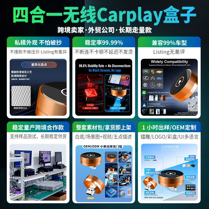 Cross-border private model wireless carplay adapter round car interconnection box Android Autocarplay box
