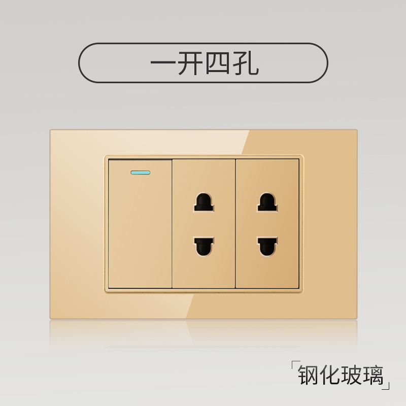 Taiwán estilo americano USB tipo-C interruptor de vidrio temperado dorado 118 tipo panel de toma de corriente de pared mexicana
