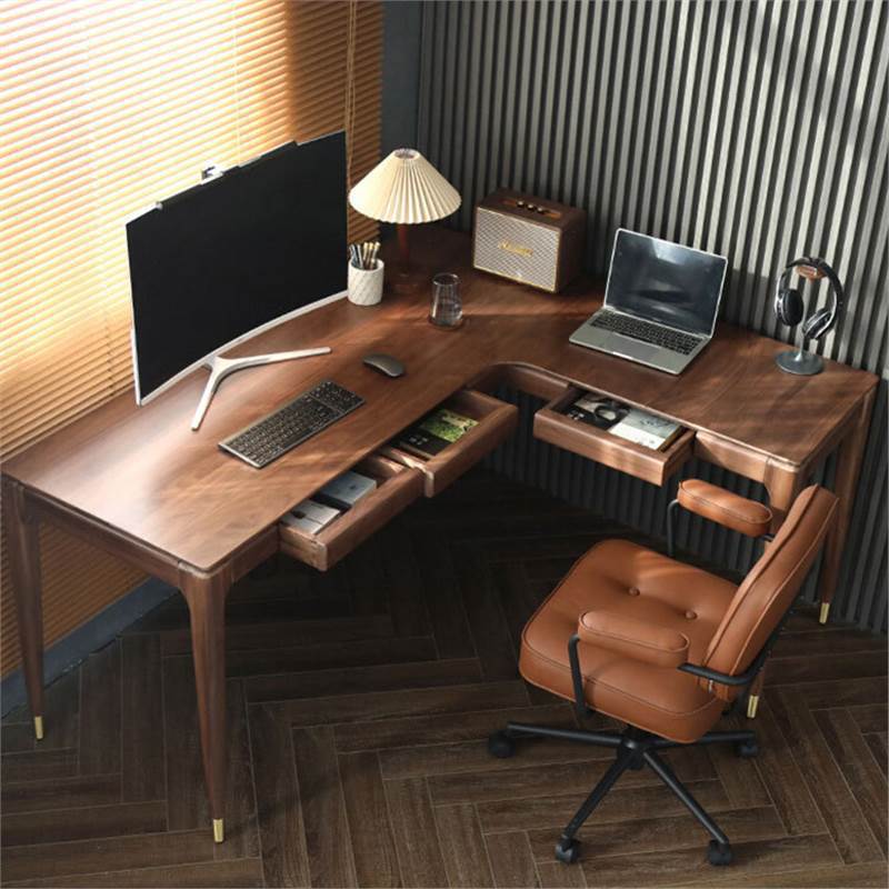 Black Walnut Solid Wood Corner Desk Light Luxury Simple Integrated Home Computer Desk E-Sports Table Workbench Black Walnut Solid Wood Corner Desk Light Luxury Simple Integrated Home Computer Desk E-Sports Table Workbench