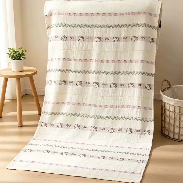 New cotton-linen gauze bath towel, soft, breathable, skin-friendly, multifunctional blanket with leaf, bear, and elephant cartoon designs