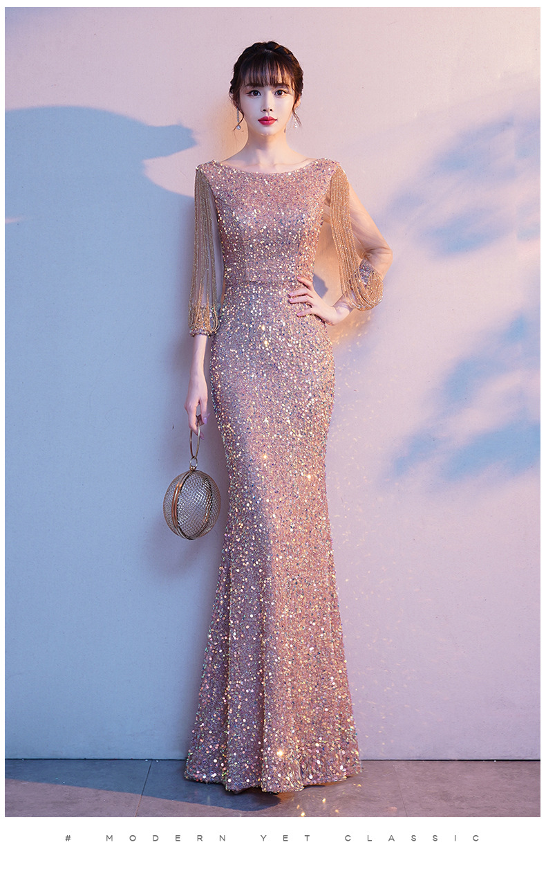 sequin fishtail maxi dress Sequin Fishtail Long Evening Dress Car Model Exhibition Performance Event Banquet Etiquette Dress