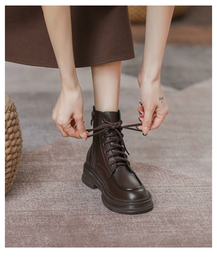 Women's Ankle Boots Brown Plush Lined Versatile Casual Shoes_voghion.com