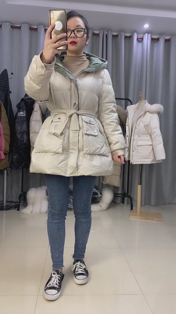 羽绒服加厚腰带款不带毛领|ru