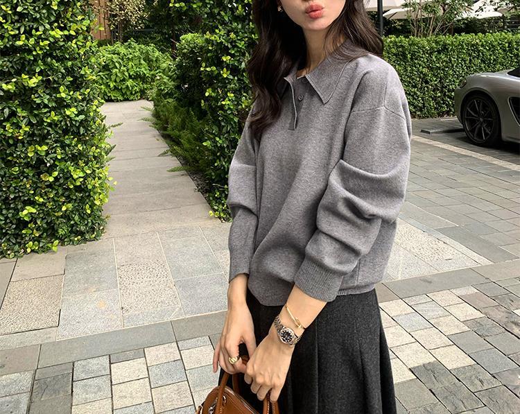 pusuemde 慵懒基因 polo领套头毛衣女秋季宽松慵懒长袖针织衫上衣|undefined