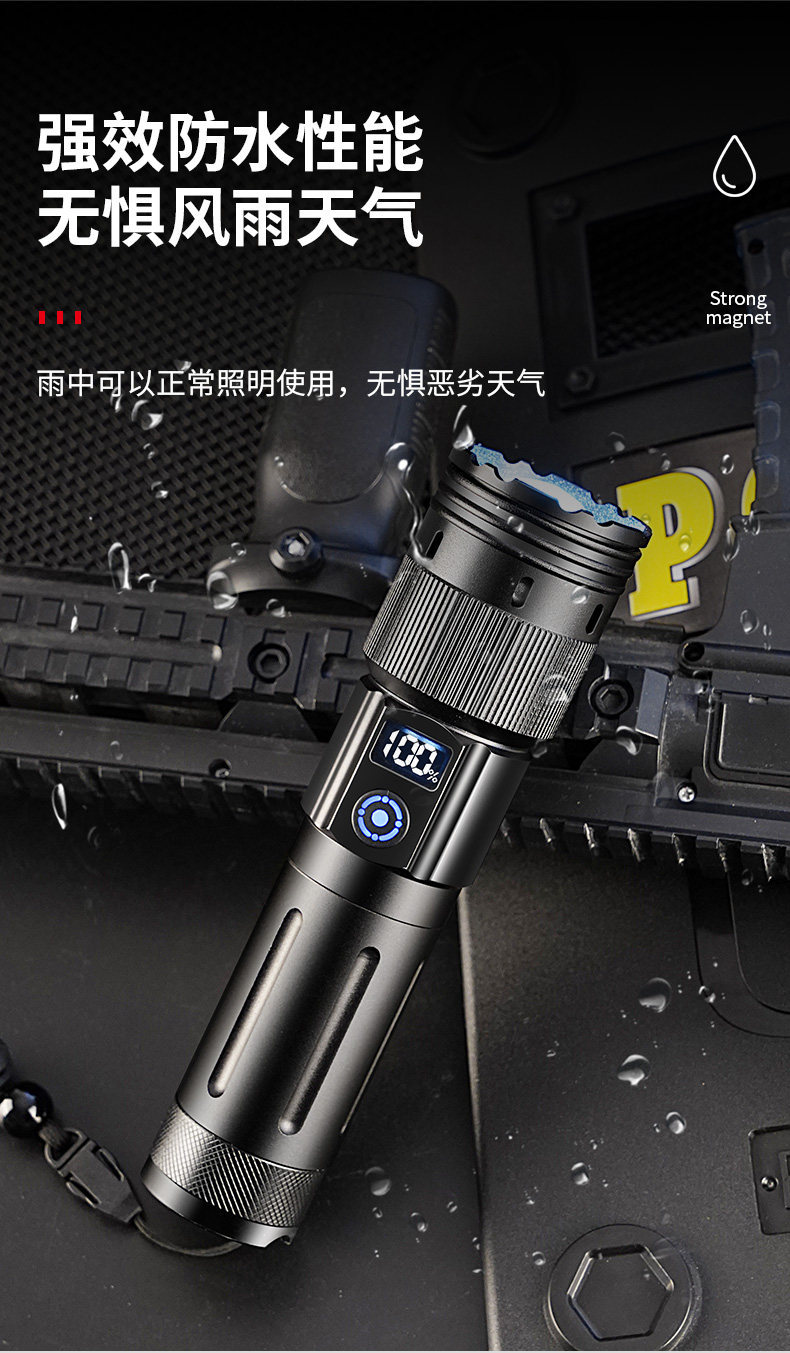 6 New High-Intensity Flashlights, Ultra-Bright, Large-Capacity, Military-Grade, High-Power, Rechargeable, Outdoor, Small and Portable
