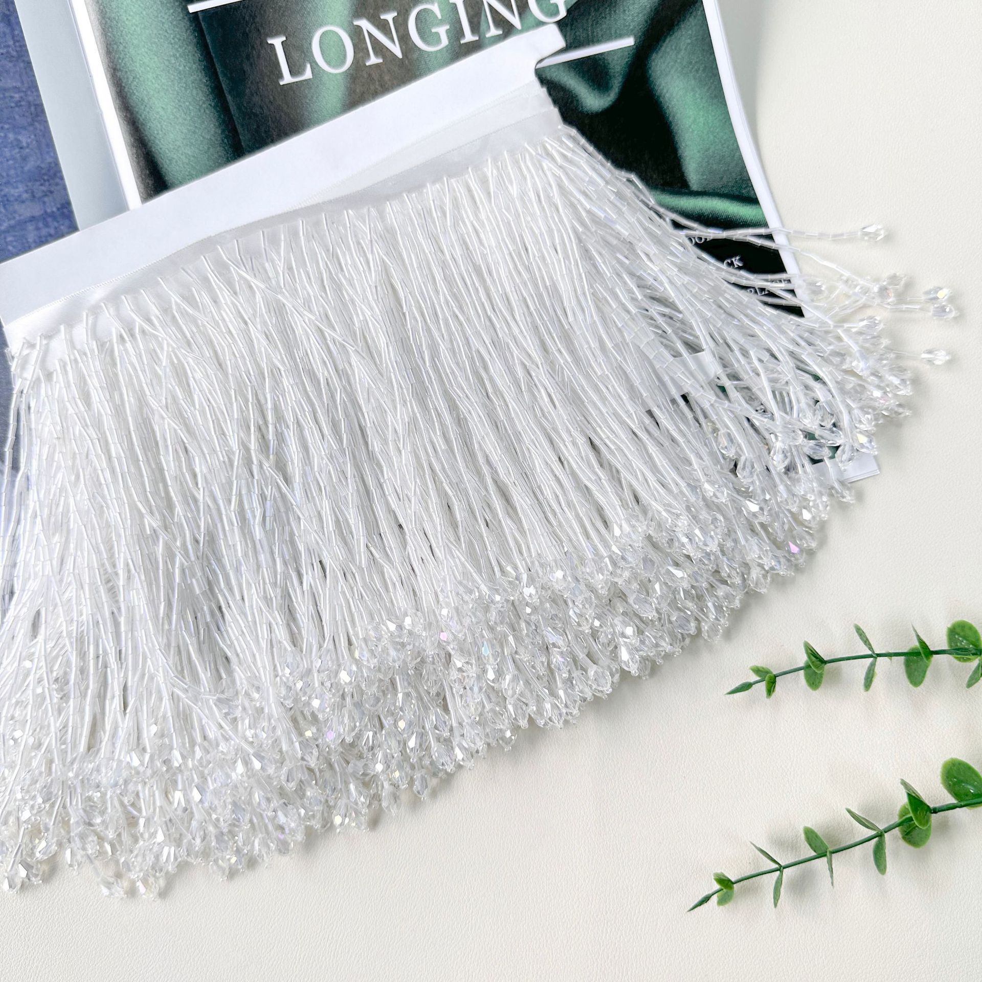 Blanco 14cm pesado cristal perlas de bordas de encaje vestido de boda cortina de corte auxiliar puño decoración del escenario DIY