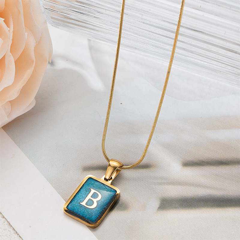 304 Stainless Steel Basic Classic Style Commute Enamel Geometric Letter Pendant Necklace display picture 5