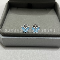 V金メッキ金高品質mini蝶耳釘モザイク緑松石ファッション精致耳飾りメーカー直販