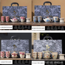 德化陶瓷九桃盛开茶具套装功夫茶家用办公室茶壶泡茶杯精美礼盒装