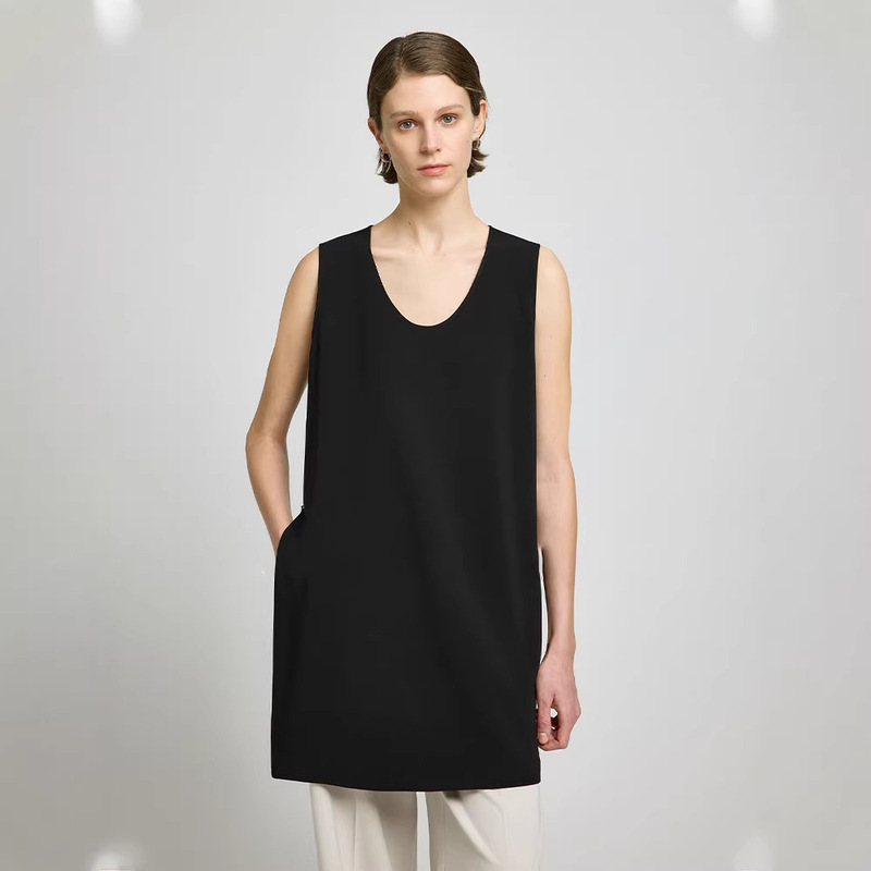 Th~Row Japanese Imported Triacetate Double-Sided Textured Minimalist Multi-Wear Zip-Up Long Vest Dress Set