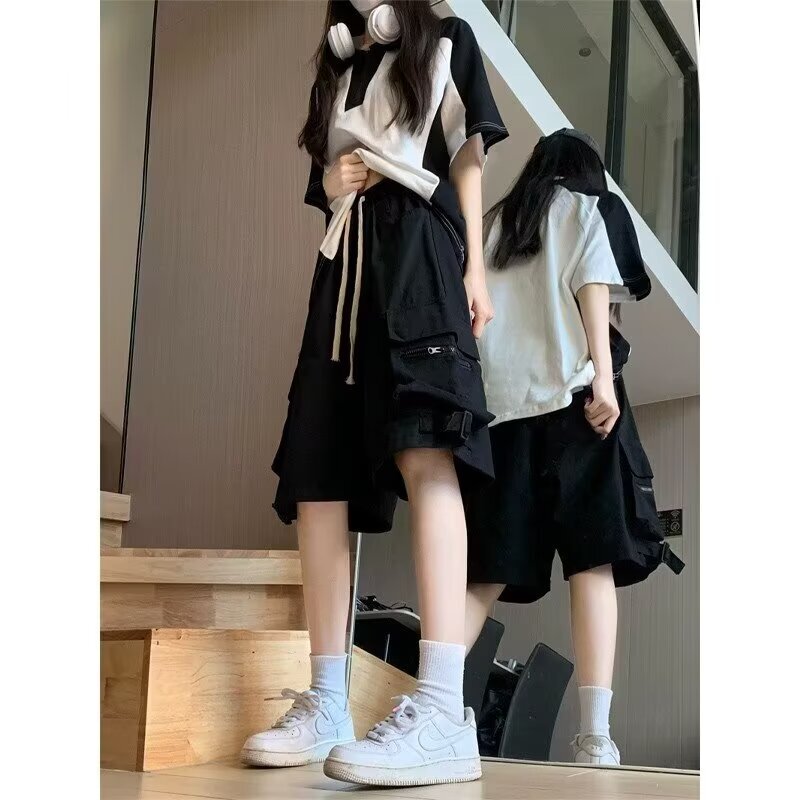 2025 Hong Kong Style Japanese Ins Trendy Retro Japanese Versatile Loose Straight Cargo Shorts Casual Pants Trendy Men