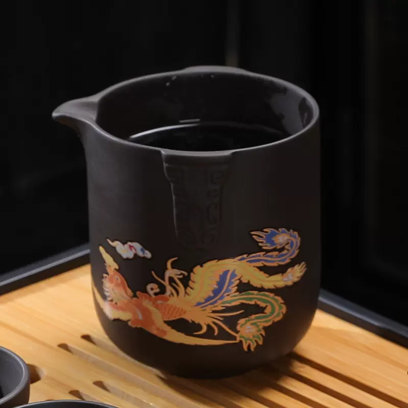 紫砂公道杯大号功夫茶具龙凤遇热变色茶海过滤茶汤茶杯分离器