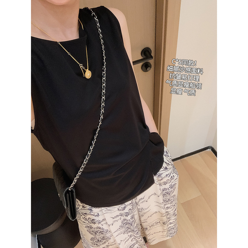 Dading's Exclusive C*S Style for Jiaqi! Elegant Boat Neck Twist Vest Waist Slimming Look Sleeveless Top for Women