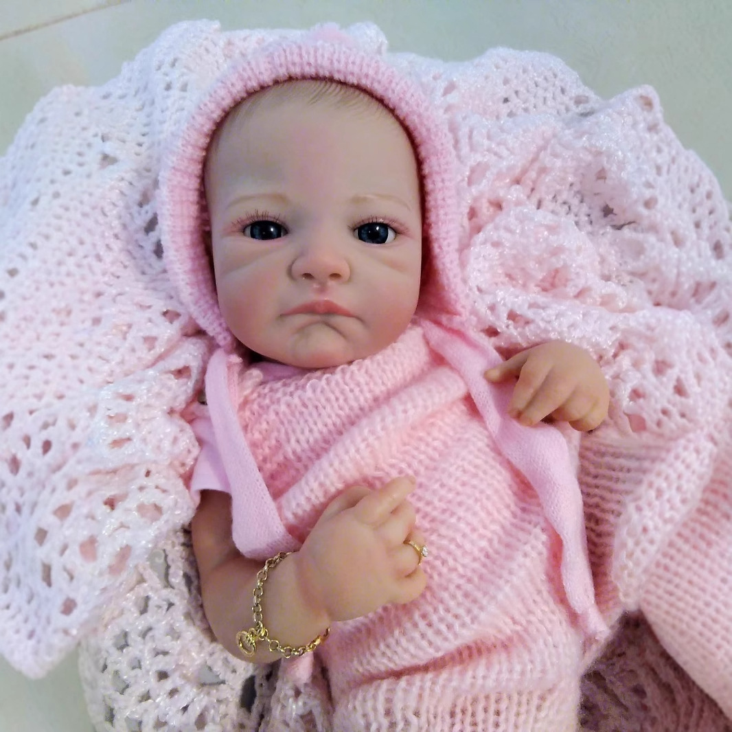 NPK 19 pulgadas hecho a mano de lana rosa mono August awake simulación muñeca colección regalo