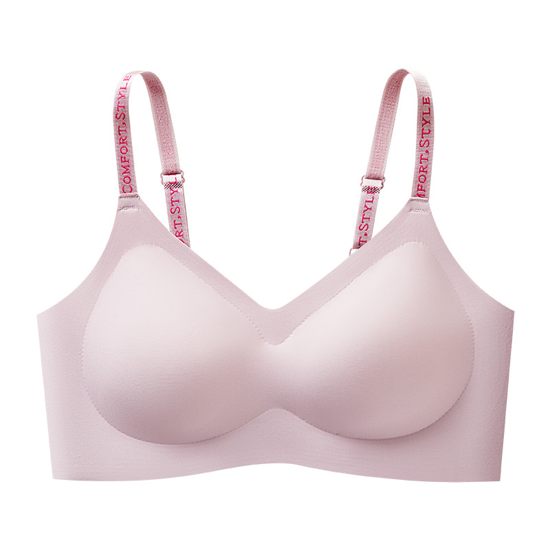 Ropa interior de elevación sin costuras desnuda, chaleco con hebilla con correa para el hombro con letras, pecho pequeño para mujer, sujetador de espalda de belleza anti-caída