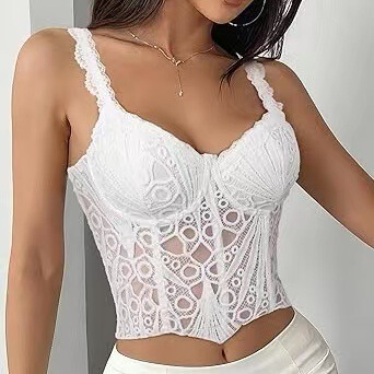 New Cross-Border European and American High-Quality Fishbone Corset Sexy Lace Embroidered Floral Corset Outerwear Waist-Shaping Top