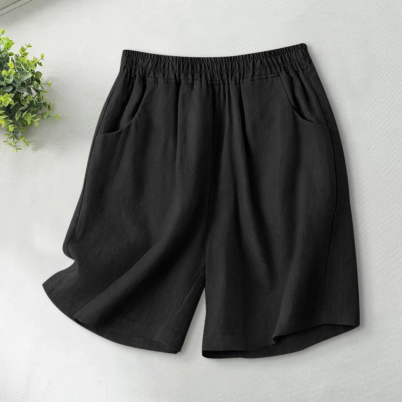 出口日单尾货女薄款亚麻短裤休闲五分热裤棉麻阔腿裤