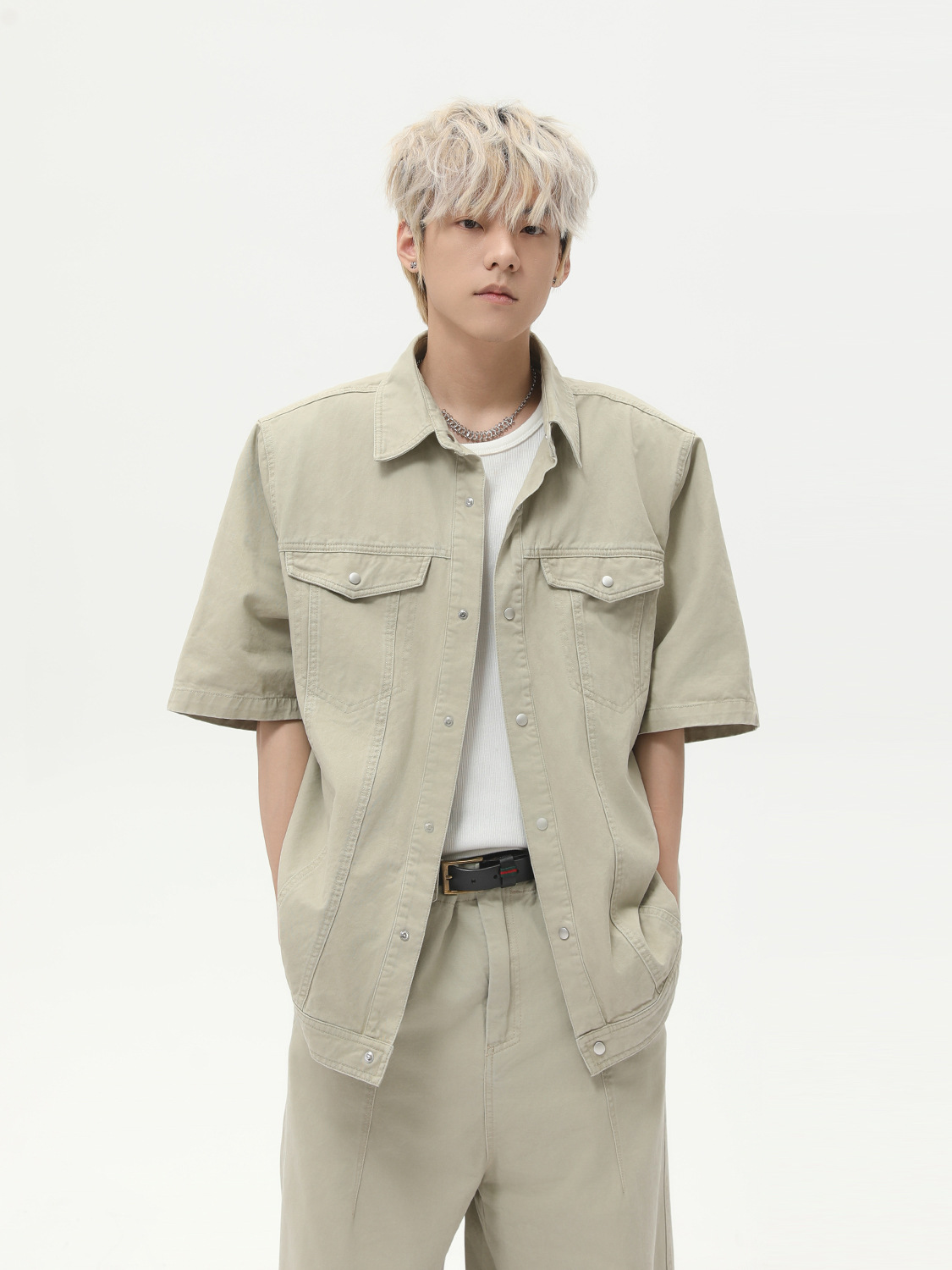 MTLCLOTHES para hombre | American High Street Solapa de color sólido Algodón simple Ropa de trabajo casual Traje de viaje de todo fósforo