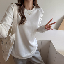 加绒加厚德绒秋冬季圆领宽松版插肩长袖t恤女式内搭时尚洋气上衣