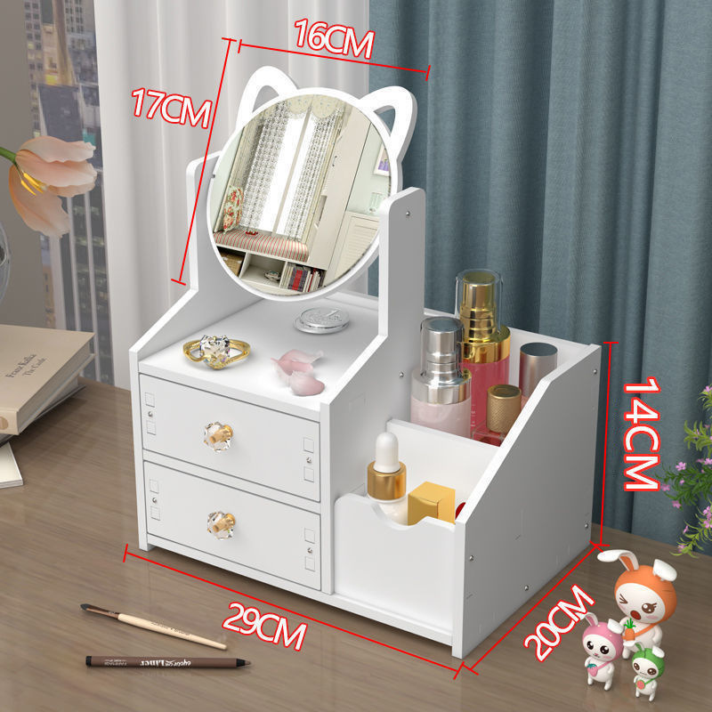 Espejo de escritorio, espejo de escritorio, espejo de vestir, caja de almacenamiento de cosméticos red, dormitorio doméstico, espejo de belleza giratorio