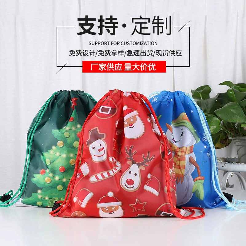 Завод питания Рождество серии детей Drawstring сумка 210D полиэстер рюкзак мультфильм хранения комплект карман