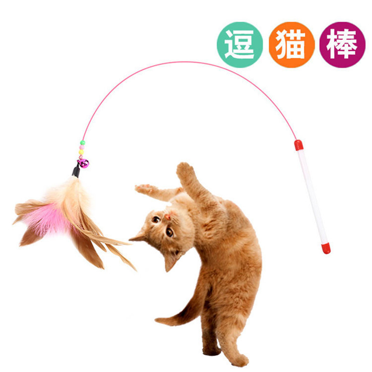 现货批发猫玩具钢丝羽毛逗猫棒 羽毛逗猫玩具互动玩具猫用品