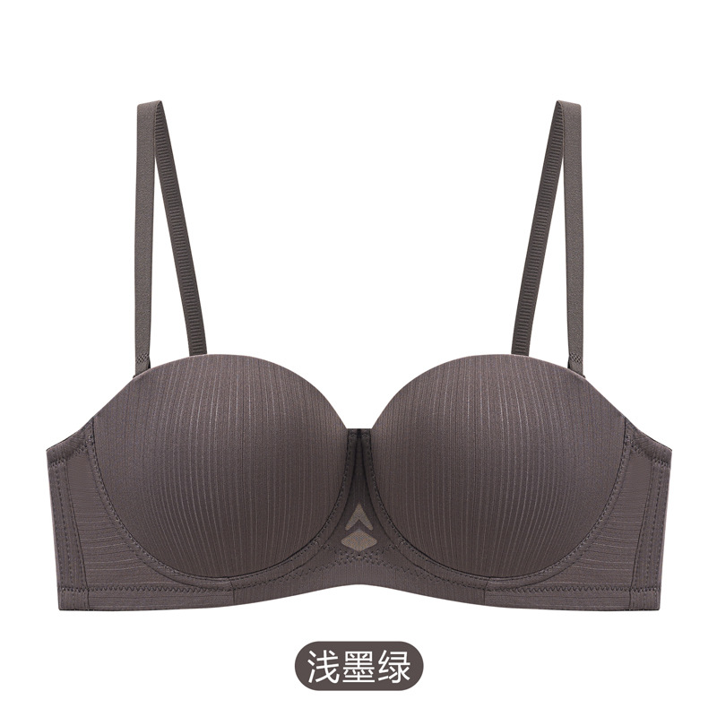 Inventario sexy ropa interior damas media taza brillante sin marcas sujetador de anillo de acero pequeño pecho reunido sin cinturón de hombro ropa interior sujetador