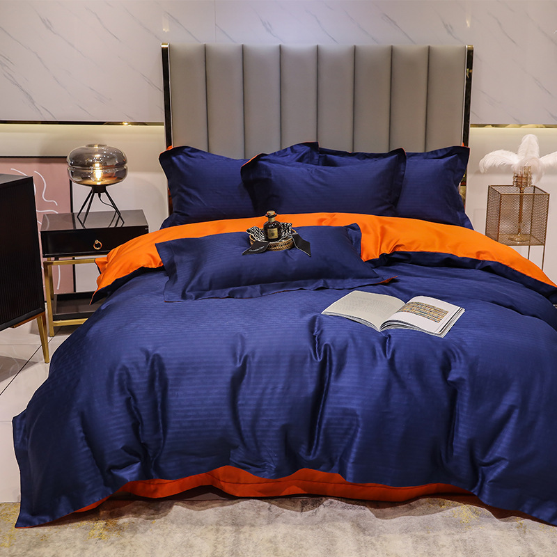 21春夏新品100支高精密纯棉提花四件套轻奢风素色相拼色床上用品|ms