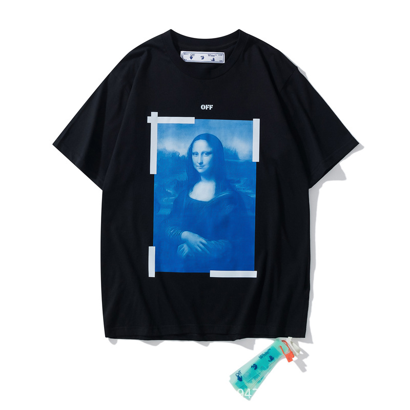 thumbnail for European and American trendy brand OFF OW WH@ITE Mona Lisa short-sleeved T-shirt oil painting arrow male and female couple short-sleeved