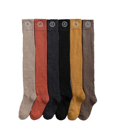 Thick Warm Long Socks for Women Korean Style Adult Knee-High Socks with Ribbed Top and Mid-Calf Winter Warm Fleece Over-the-Knee Socks for Girls