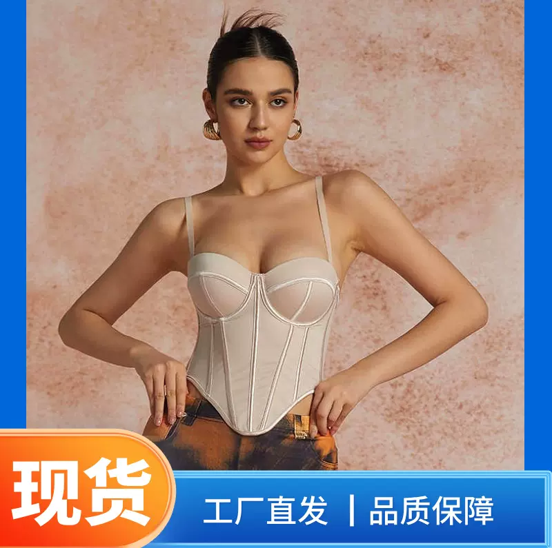 欧美跨境外贸性感抹胸设计感批发吊带鱼骨胸衣内搭可外穿鱼骨上衣