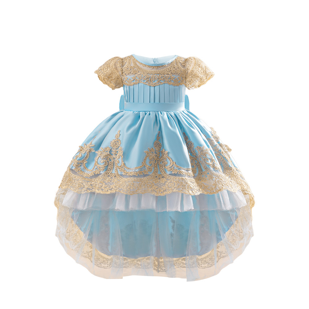 vestido de niña vestido de princesa bordado burbuja manga arco de cola vestido de fiesta de cumpleaños vestido de princesa de comercio exterior