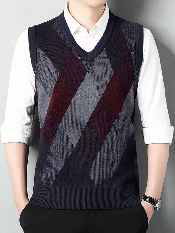 Мужской вязаный свитер среднего и пожилого возраста, нижний свитер, свитер, жилет, мужской осенне-зимний жилет без рукавов для папы