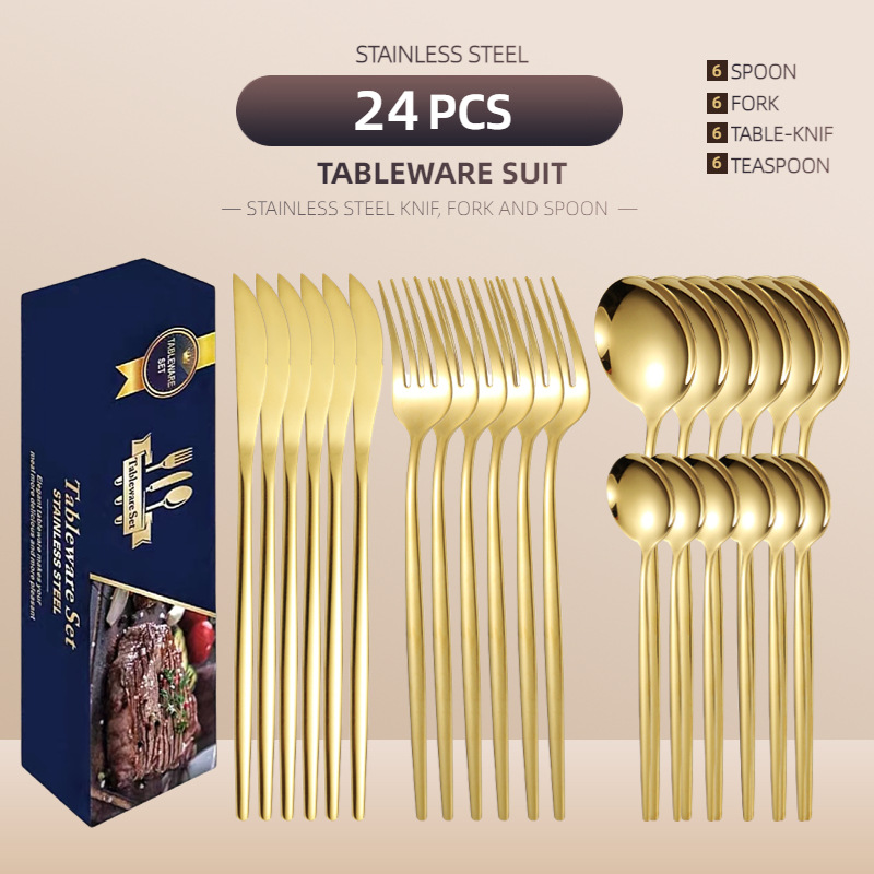 Hotel bistec occidental de 24 piezas Juego de vajilla Amazon Portugal Acero inoxidable cuchillo, tenedor y cuchara para seis personas