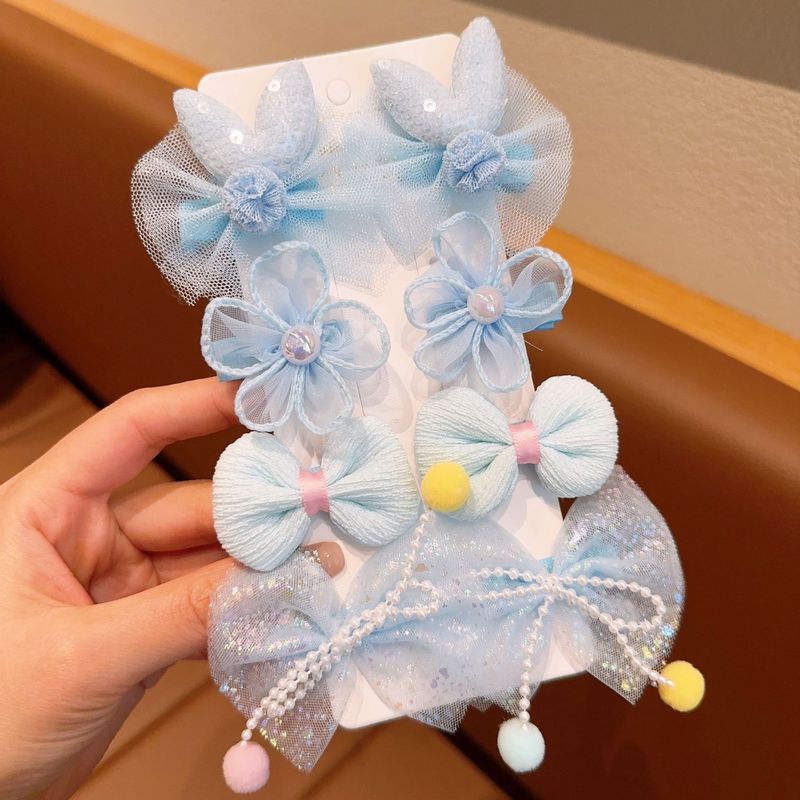 子供用リボンヘアピン春夏女の子メッシュ前髪クリップ4ペアセットフラワーリボンサイドクリップヘッドバンド|undefined