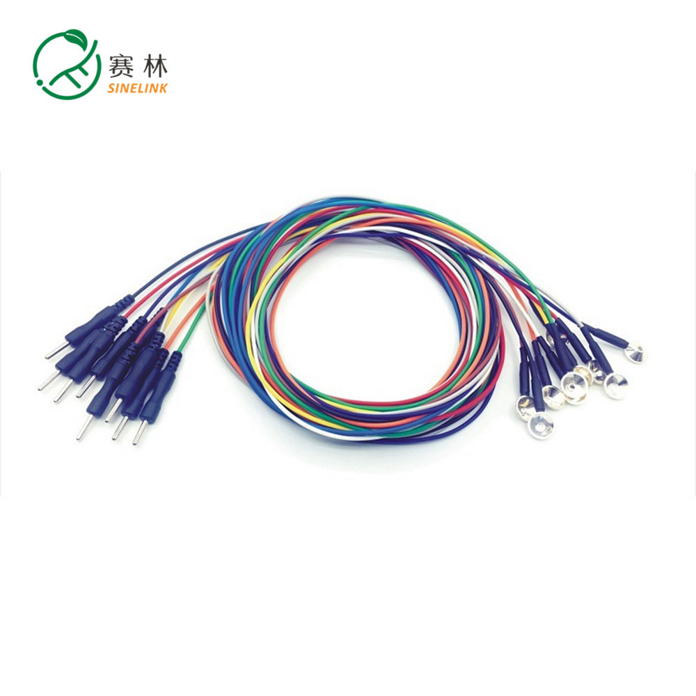 Φ10mm铸造电极铜镀银Φ2.0mm插针式10个颜色重用型脑电极线套装