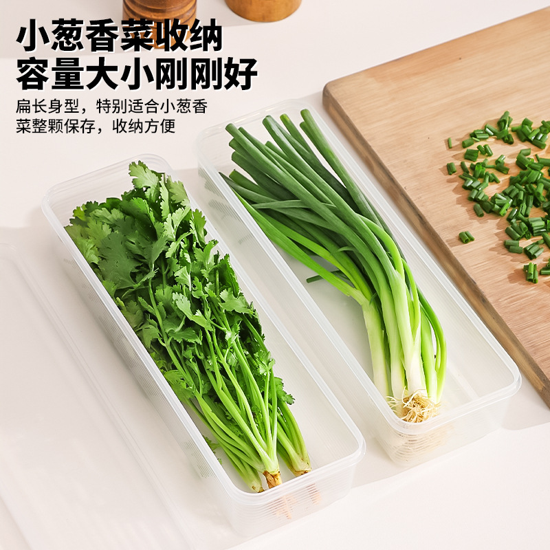 Caja de almacenamiento de fideos de cocina para el hogar Caja de almacenamiento de granos rectangular Refrigerador de plástico Caja de conservación de cebollas verdes refrigerada y sellada