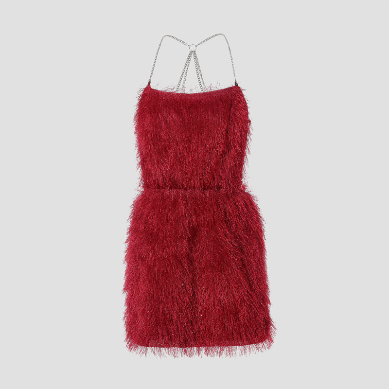 European and American New Heavy Industry Tassel Party Evening Dress Christmas New Year Sexy Backless Chain dress 1570