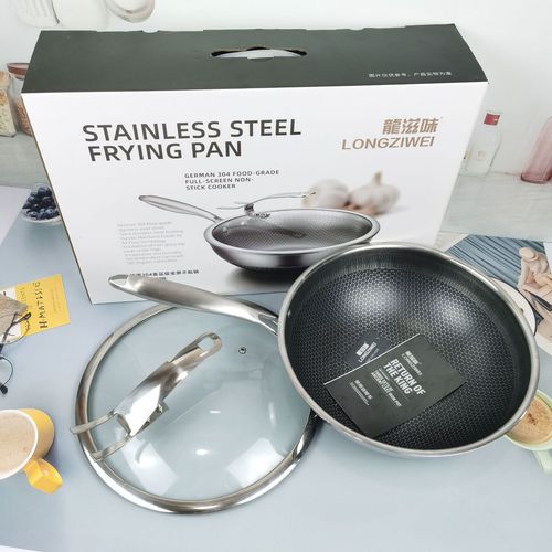 Stainless steel home round bottom thick non-stick frying pan with no coating, low smoke flat-bottomed pan set, gift wholesale