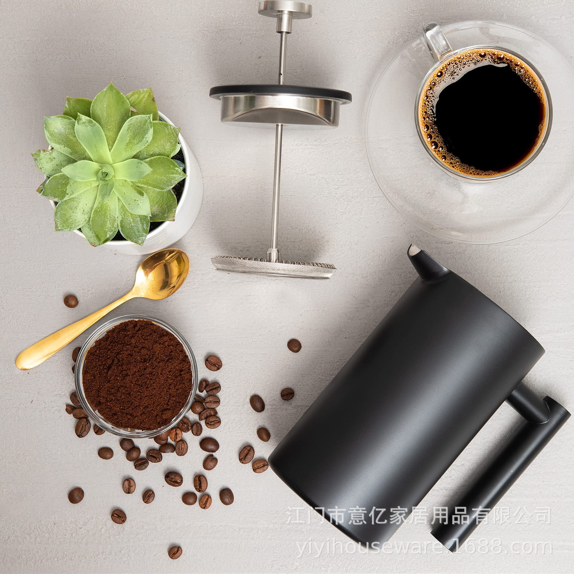 Factory wholesale in-stock French press coffee pot, double-layer stainless steel coffee pot, home-use hand-brewed tea pot, coffee filter press pot