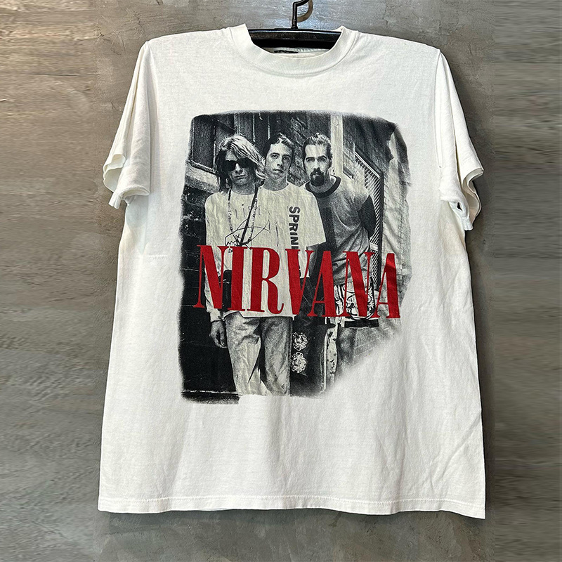 Nirvana Nirvana band high street ruffian handsome vibe portrait print short sleeve hiphop hip hop men's and women's rock T-shirt Nirvana Nirvana band high street ruffian handsome vibe portrait print short sleeve hiphop hip hop men's and women's rock T-shirt