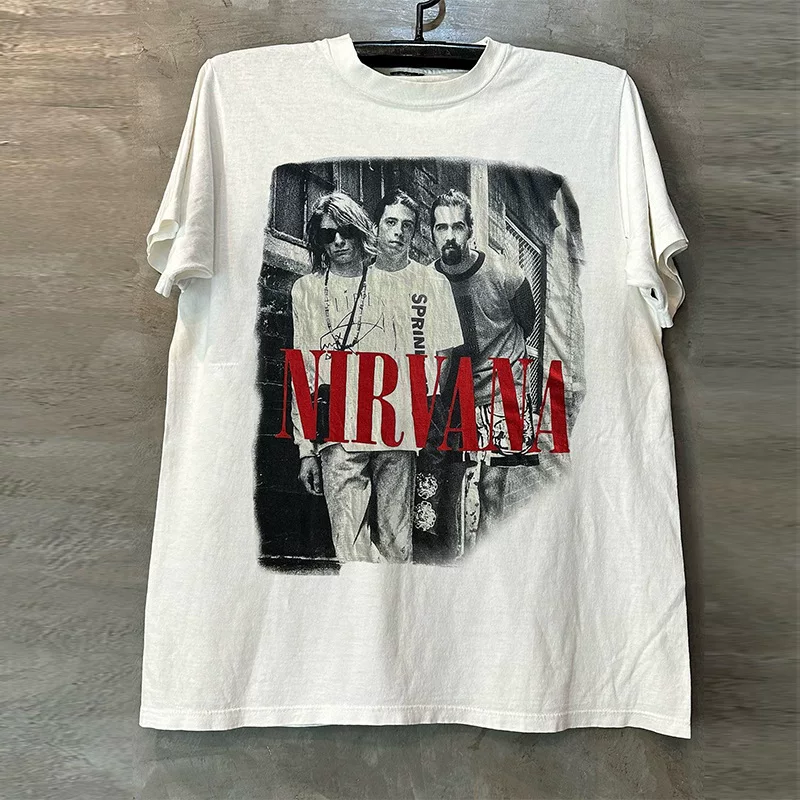 Панель Nirvana Nirvana Band High Street Puff Vibe Портретная печать на футболке с коротким рукавом хип-хоп стиль мужские и женские рок-майки