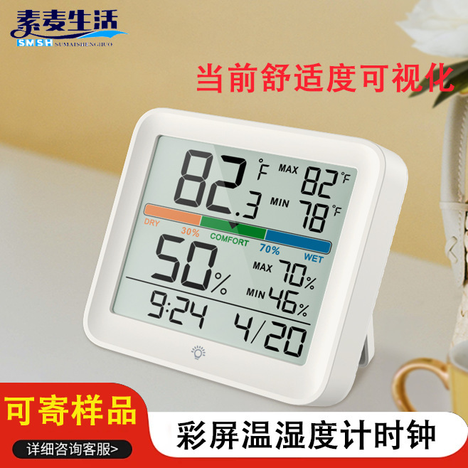 多機能カラースクリーン両用温湿度計時計大画面室内温度計家庭用電子デジタルバックライト目覚まし時計|undefined